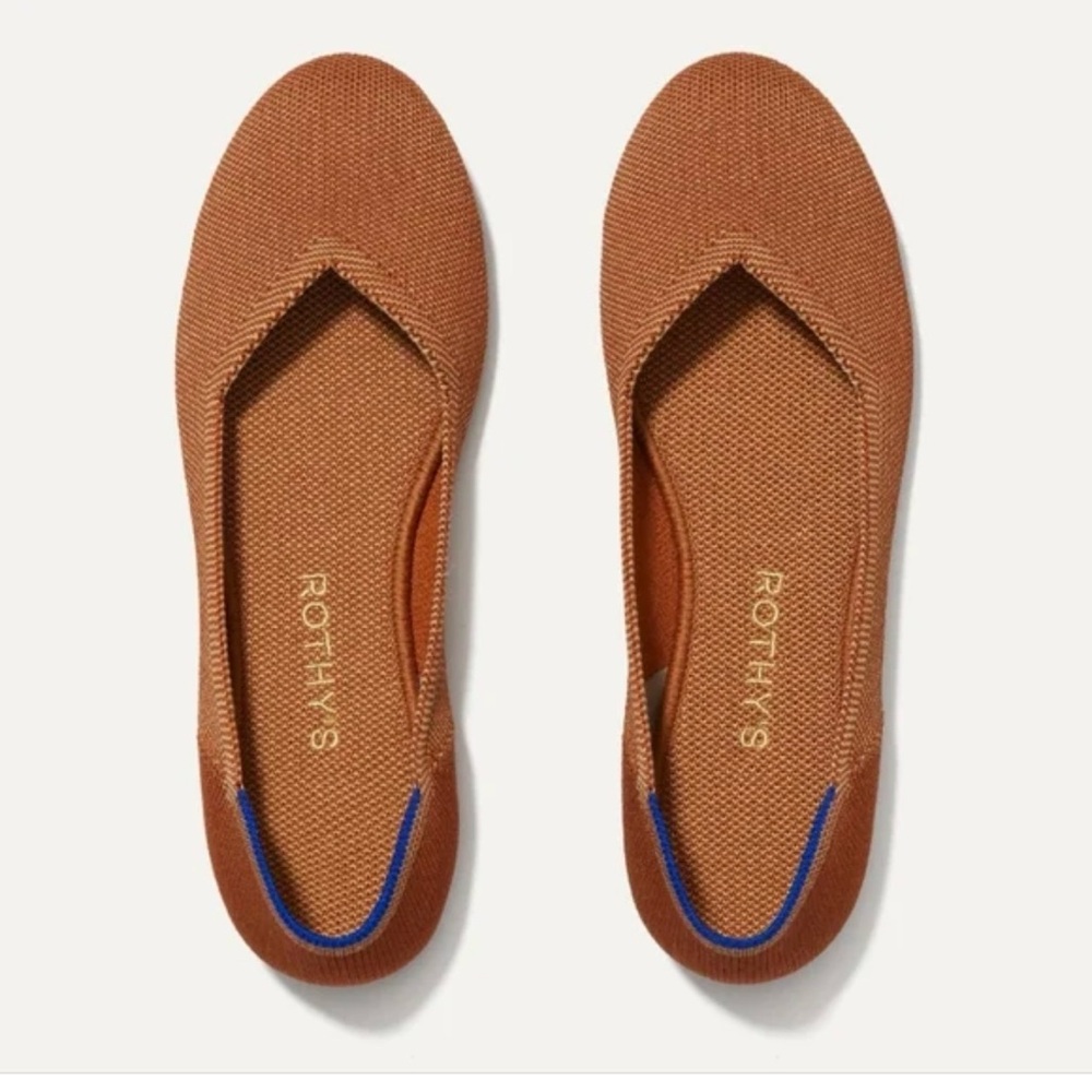 Rothy's Tan and Blue Accent Flats